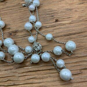 White House Black Market Faux Pearl Rhinestone Silver Tone Necklace